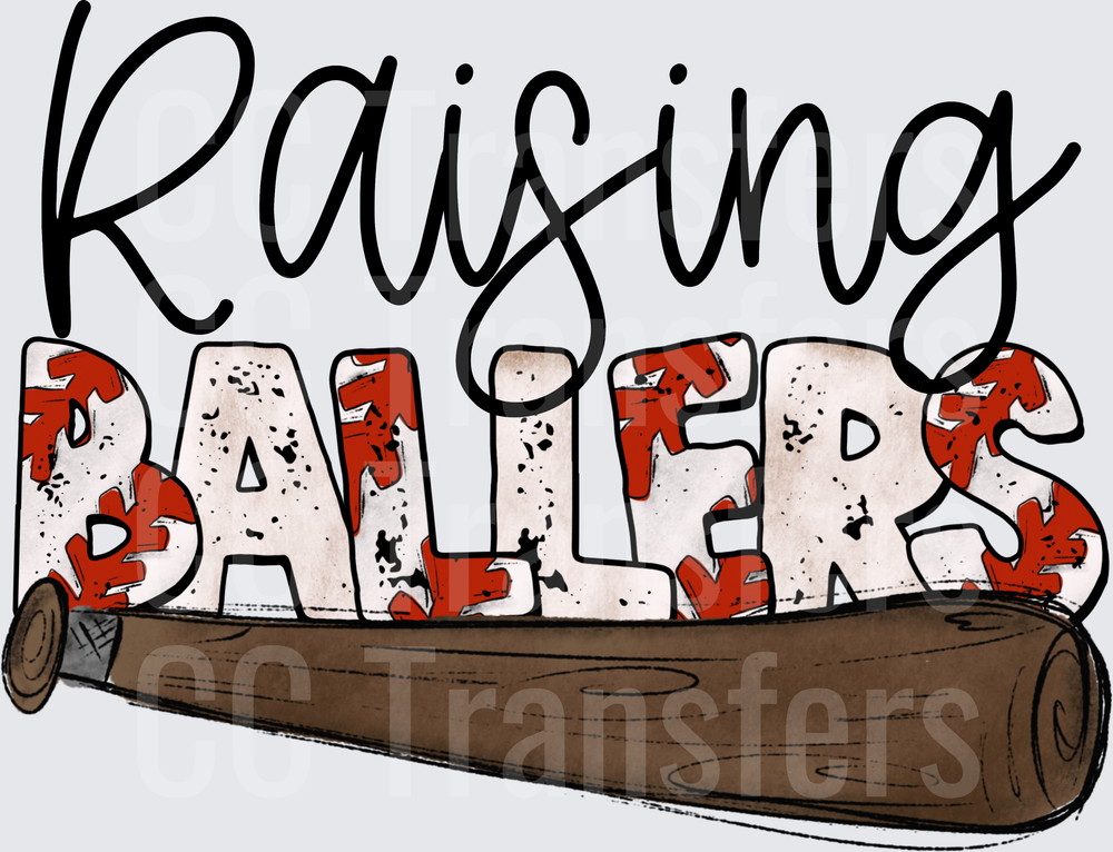 Raising Ballers Baseball Bat Script Lettering Design (DTF)