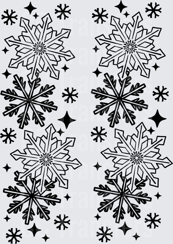 Black and White Snowflakes and Stars Winter Pattern (DTF)
