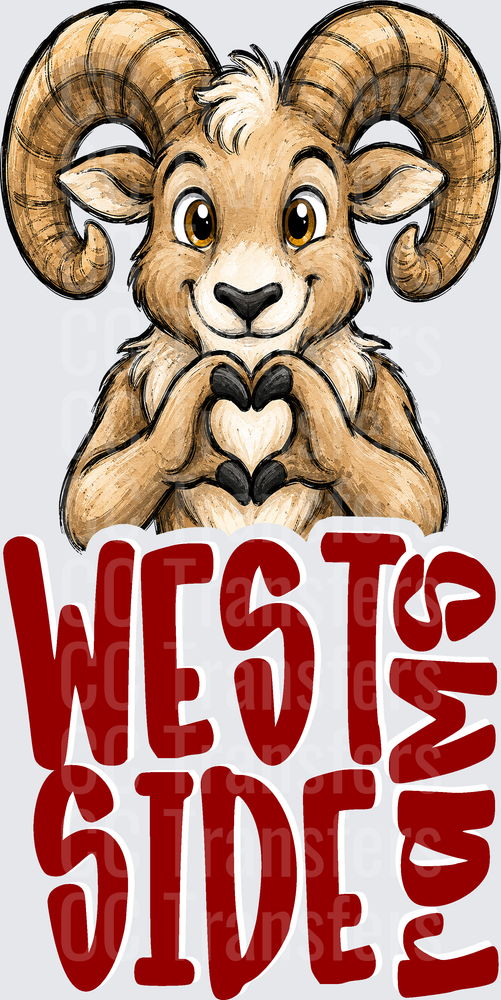 Cute Ram Making Heart Hand Gesture West Side (DTF)