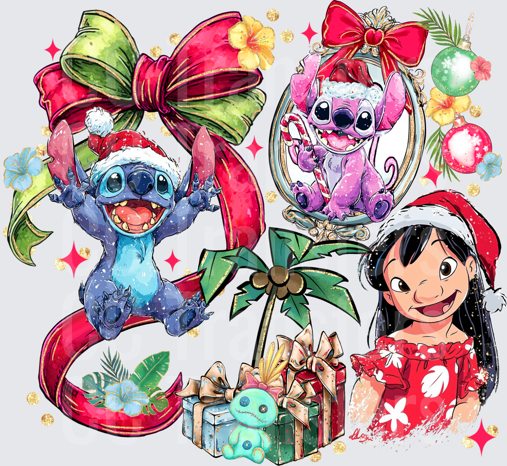 Hawaiian Christmas Alien Friends Holiday Festive Scene (DTF)