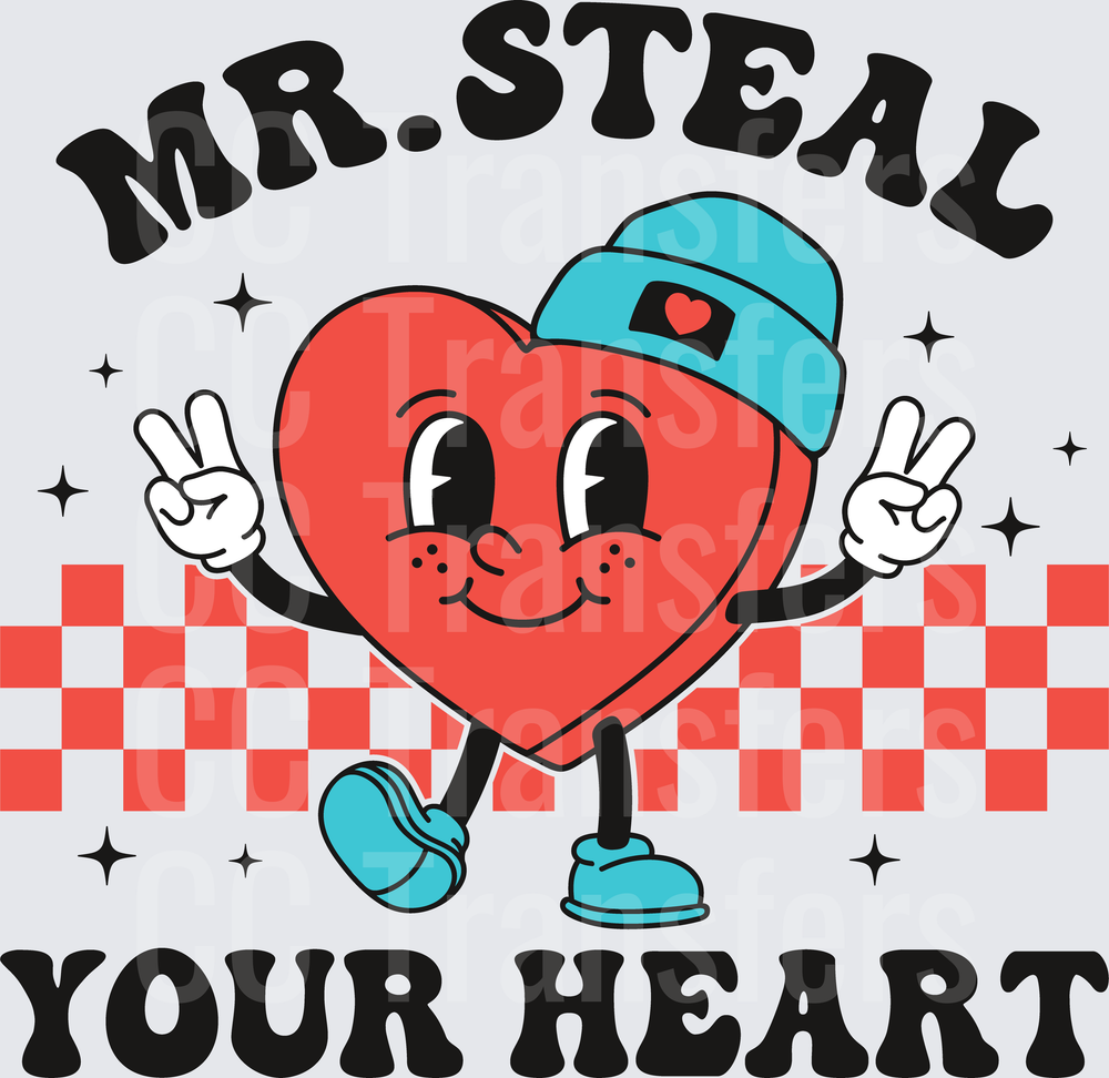 Mr. Steal Your Heart Retro Valentine Heart Character (DTF)