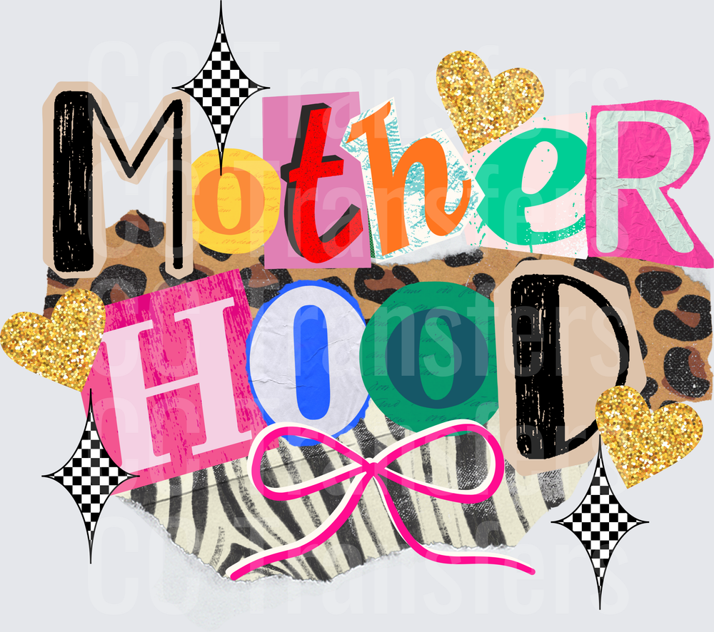 Motherhood Colorful Collage Leopard Zebra Glitter Hearts (DTF)