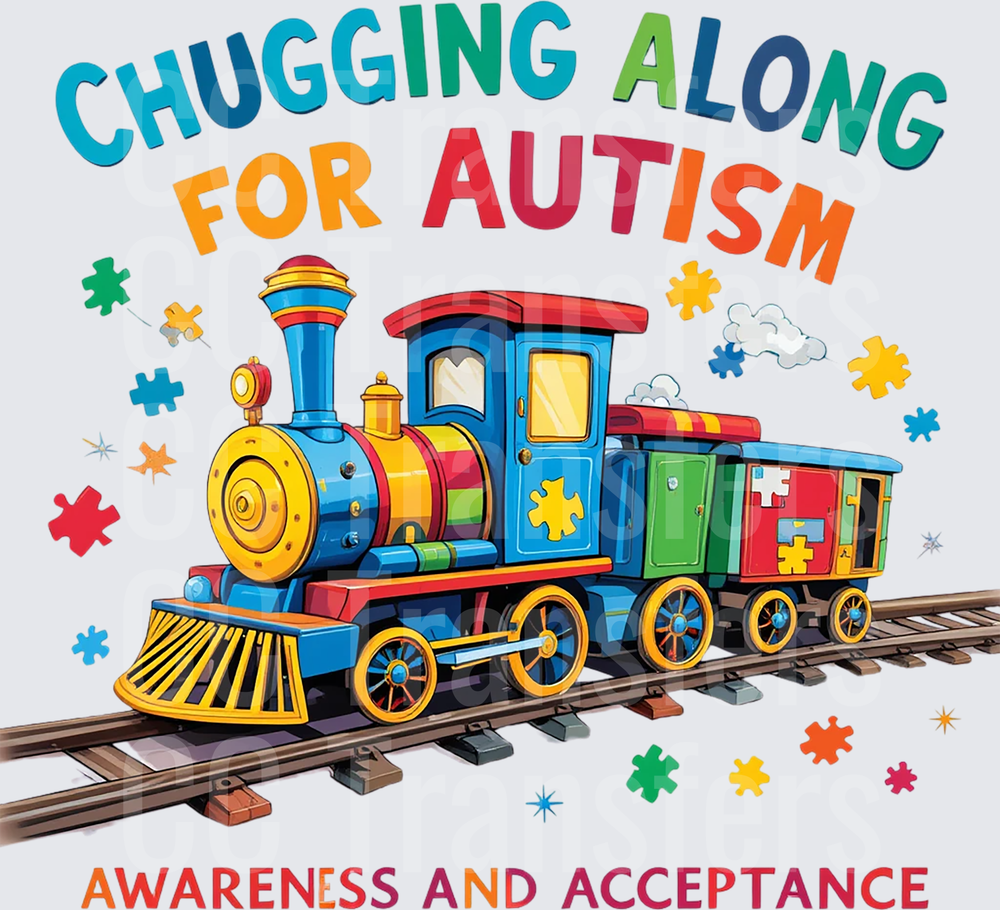 Chugging Along For Autism Awareness Colorful Train (DTF)
