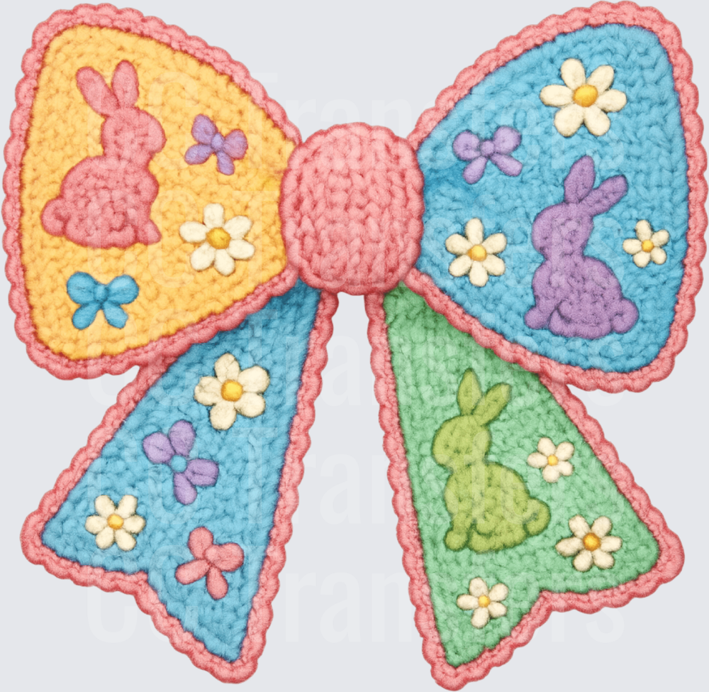 Crochet Easter Bow with Bunnies and Daisies (DTF)