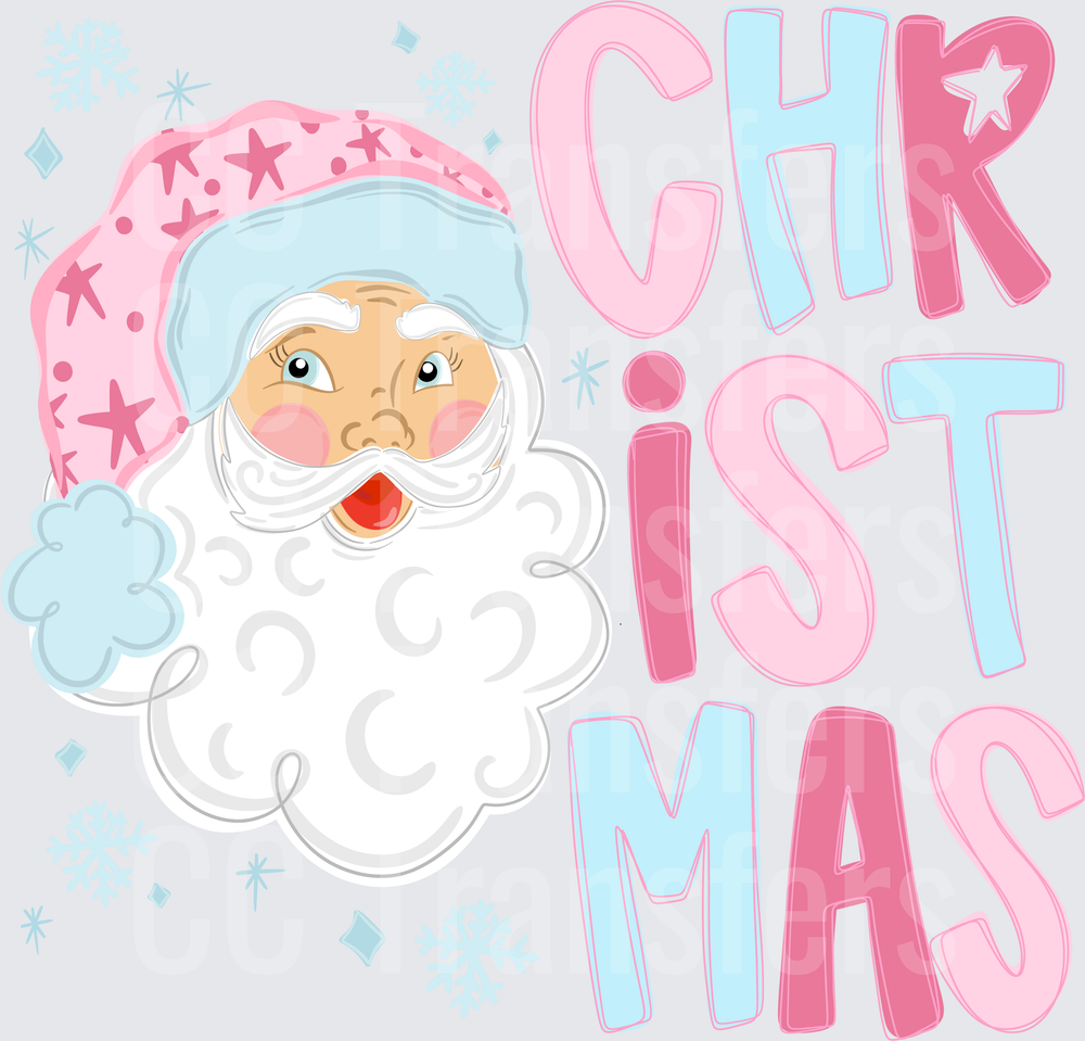 Pastel Pink and Blue Santa Face Christmas Typography (DTF)