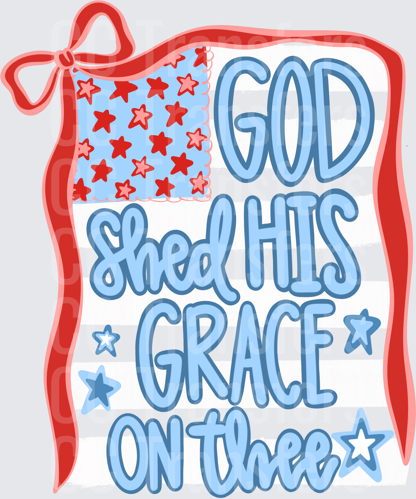 God Shed His Grace On Thee Patriotic Stars Bow (DTF)