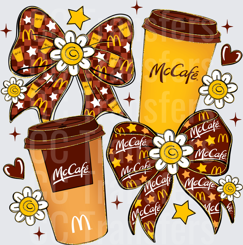 Coffee Cup Coquette Bows Daisy Floral Bundle (DTF)