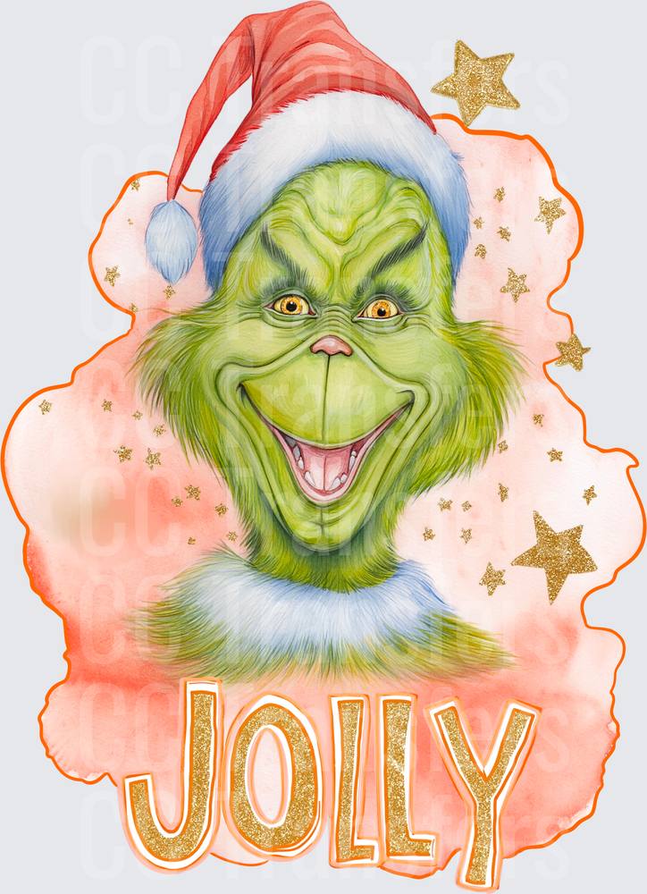 Jolly Green Grinning Christmas Character Santa Hat DTF
