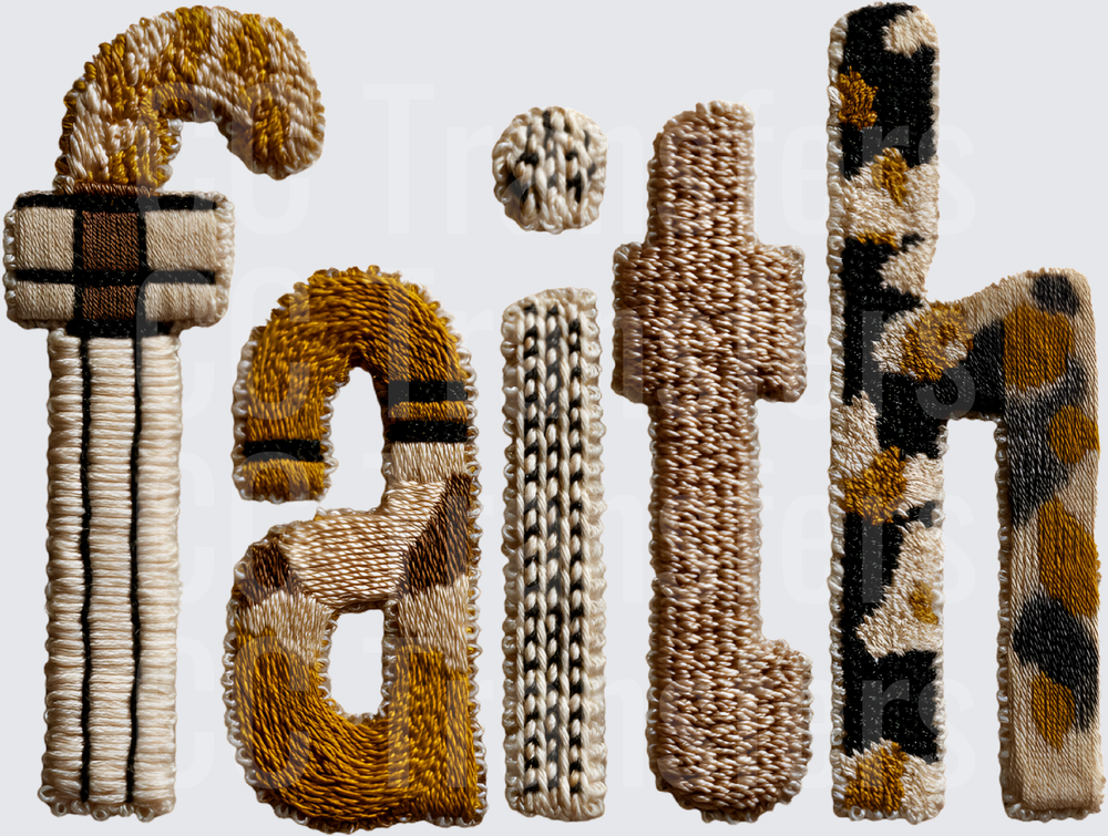 Faith Embroidery Textured Word Art Mixed Pattern (DTF)