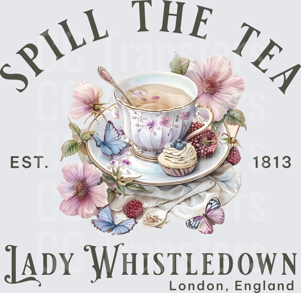 Spill The Tea Floral Teacup Butterflies Est 1813 (DTF)