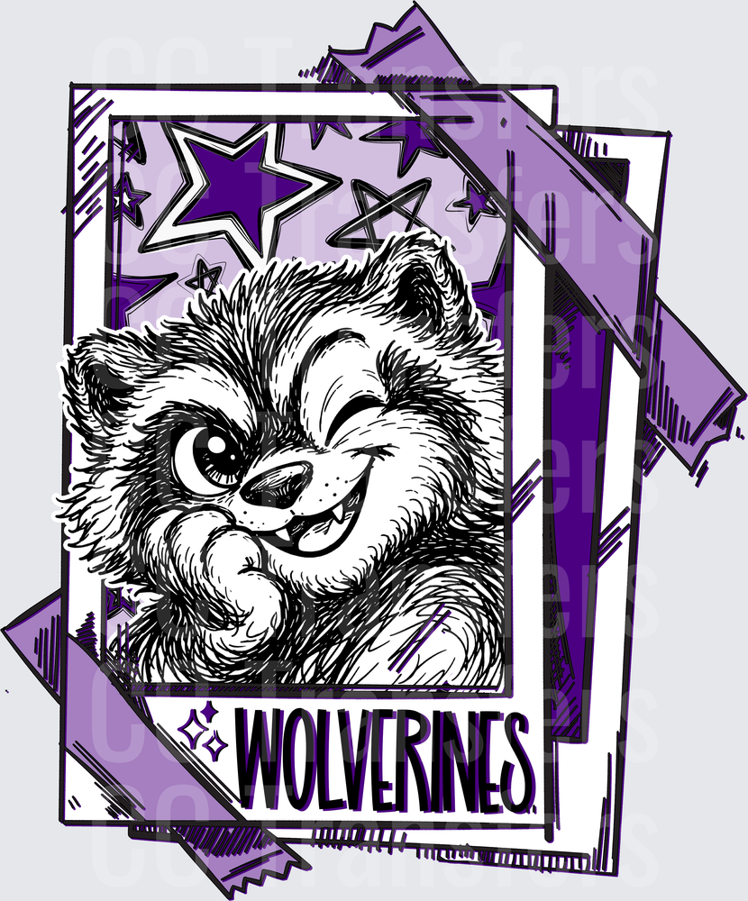 Smirking Wolverine Mascot Purple Stars Polaroid (DTF)