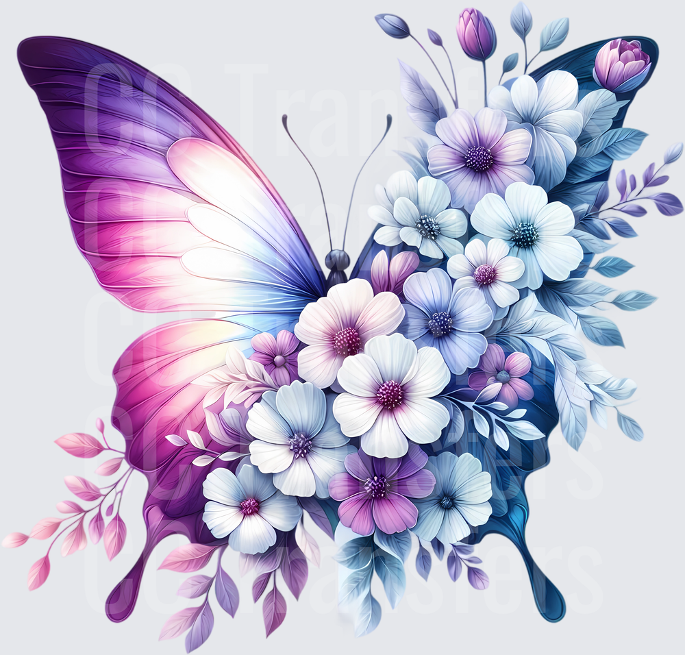 Purple Pink Butterfly Floral Bouquet Design (DTF)