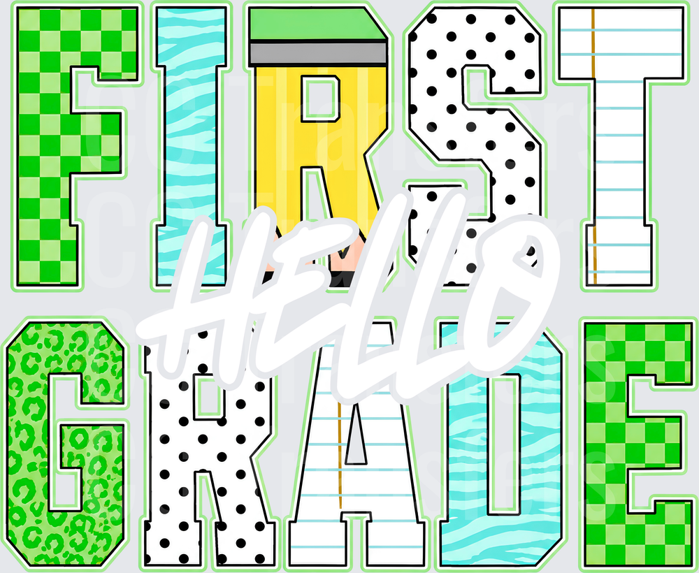 First Grade Patterned Bold Letters School Design (DTF)