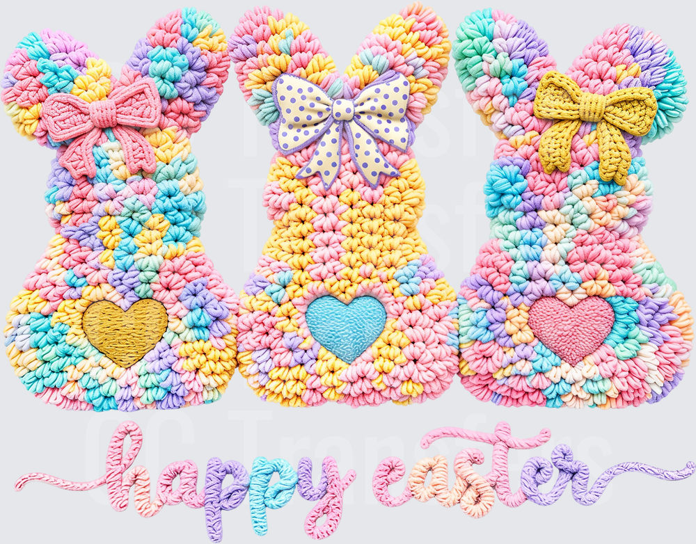Crochet Yarn Easter Bunnies Trio Happy Easter (DTF)