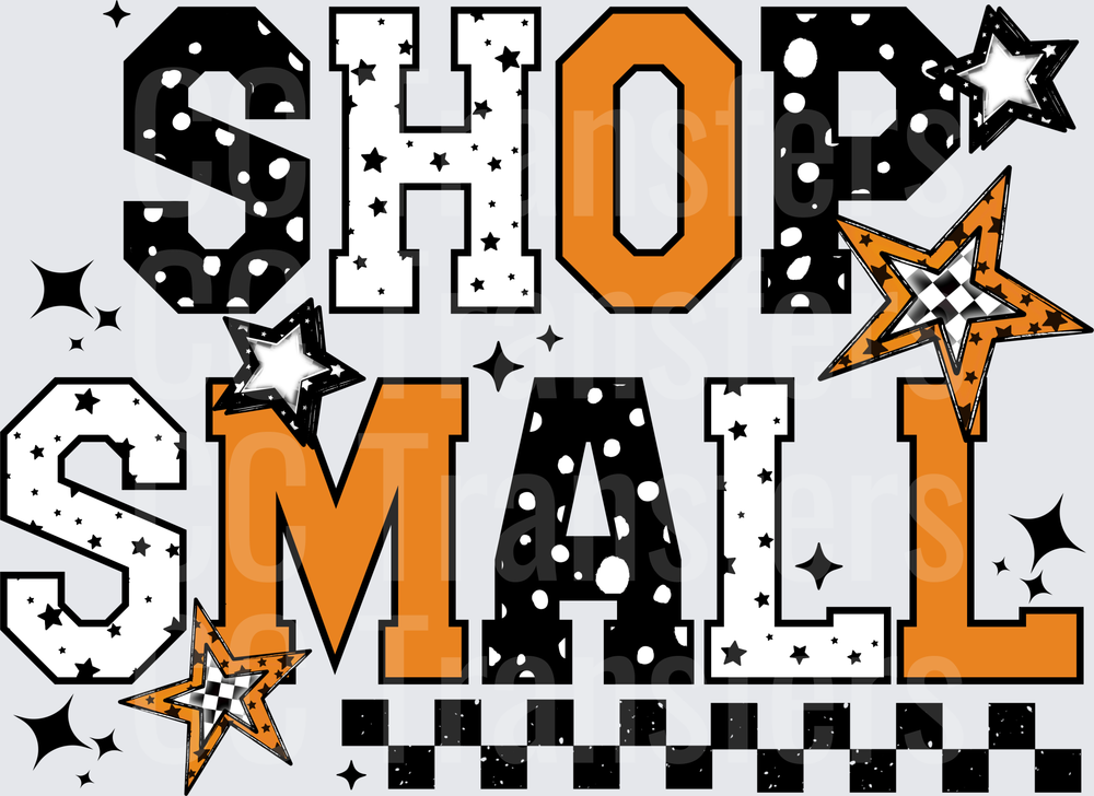 Shop Small Bold Varsity Letters Stars Checkered Design (DTF)