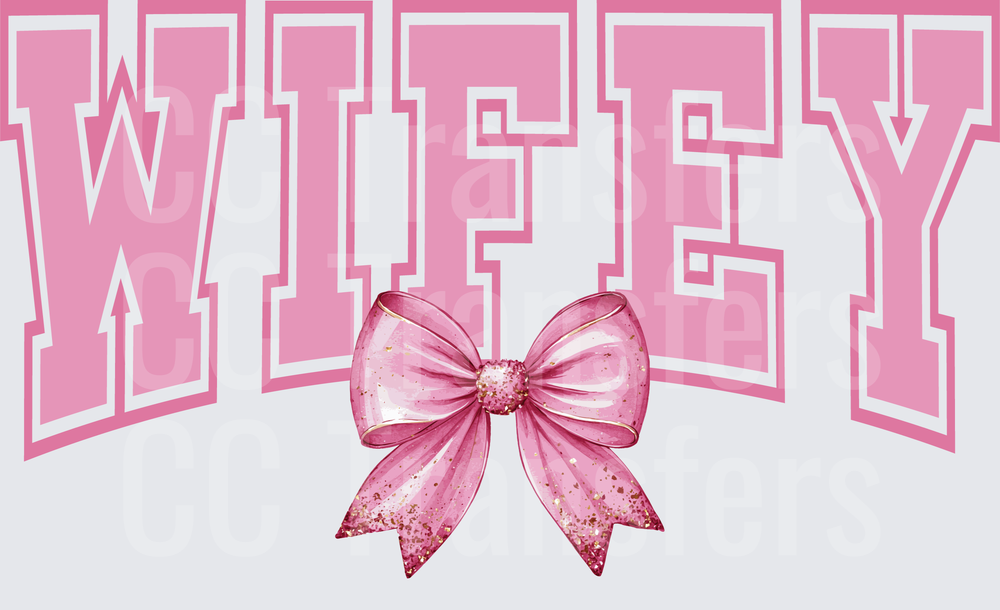 Wifey Pink Varsity Letter Glitter Bow (DTF)