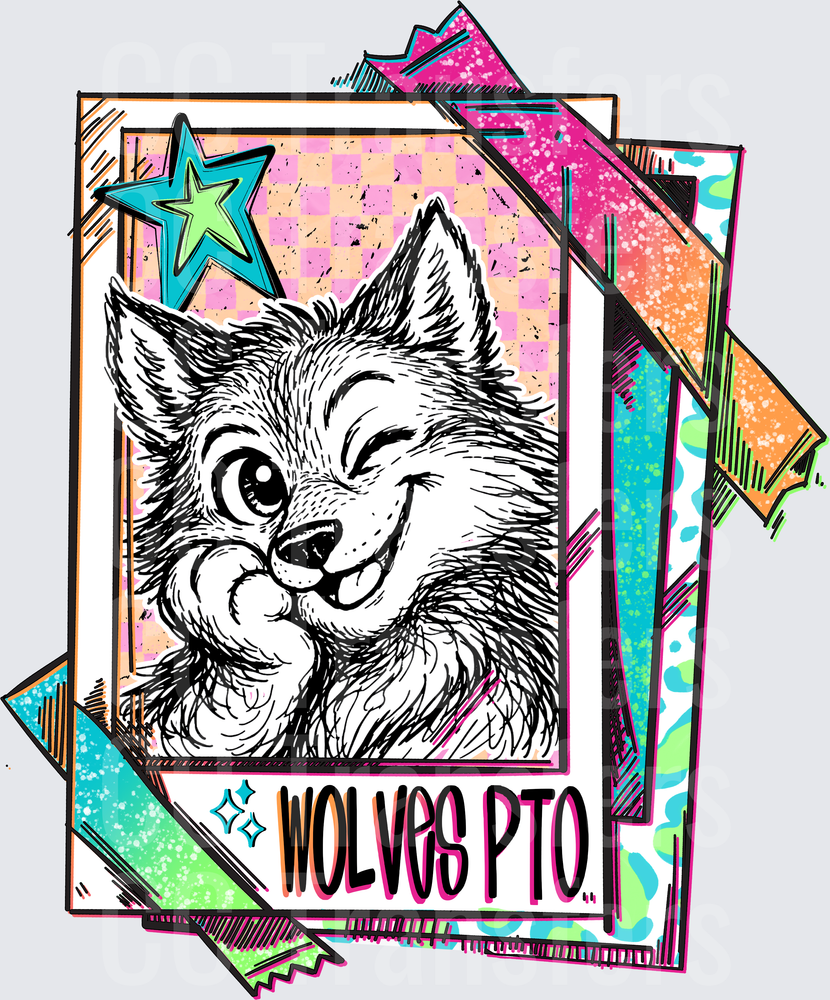 Retro Wolves PTO Winking Wolf Mascot Card Stack (DTF)