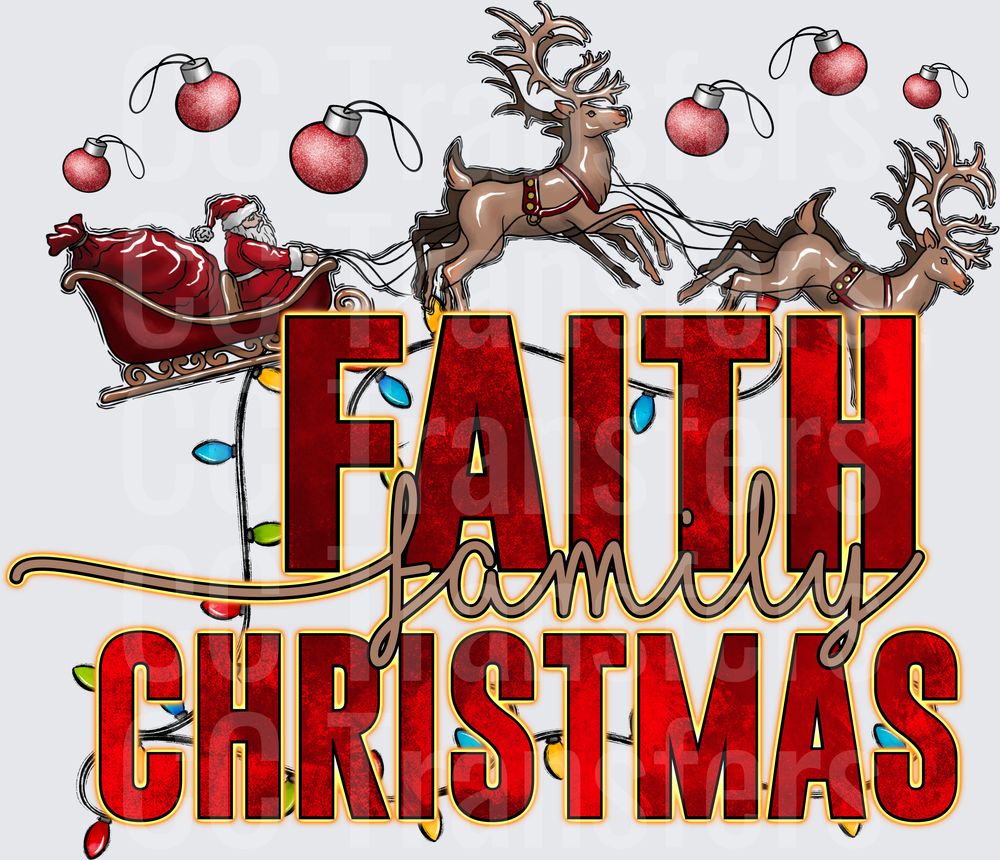 Faith Family Christmas Santa Sleigh Reindeer Ornaments (DTF)