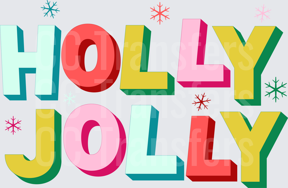 Holly Jolly Bold Retro 3D Letters Snowflakes Christmas (DTF)