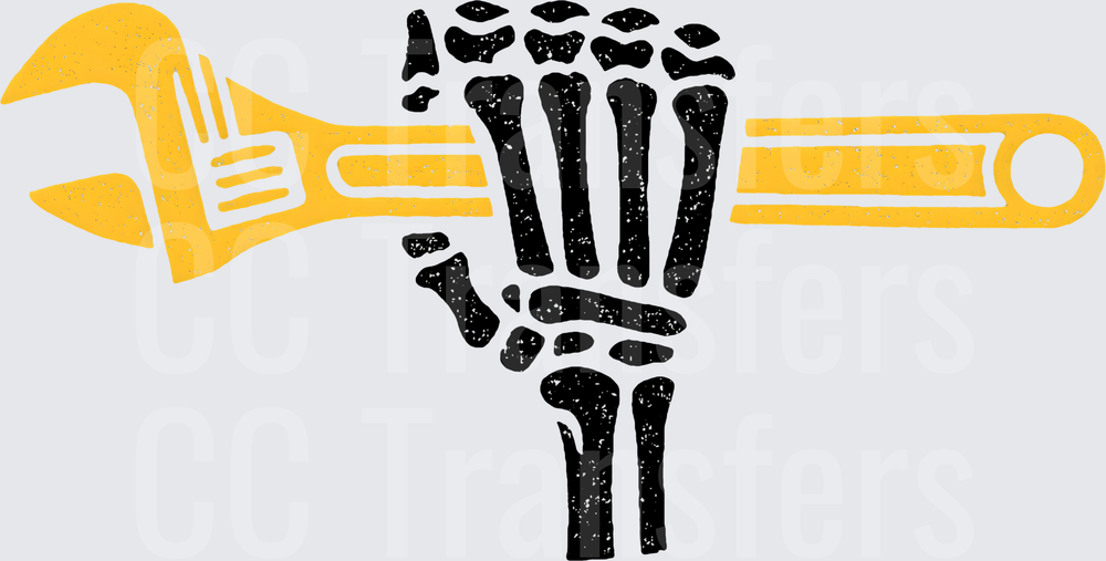 Skeleton Hand Gripping Yellow Adjustable Wrench (DTF)