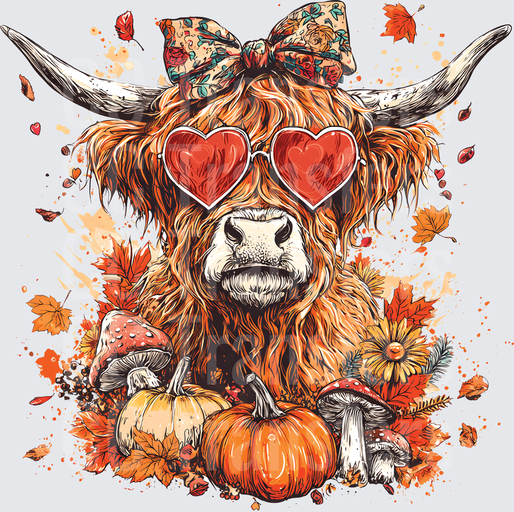 Sassy Highland Cow Heart Sunglasses Fall Pumpkins (DTF)