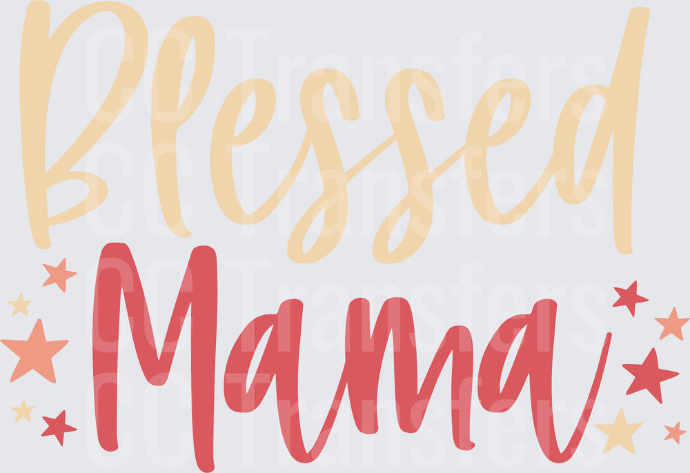 Blessed Mama Script Lettering with Stars (DTF)