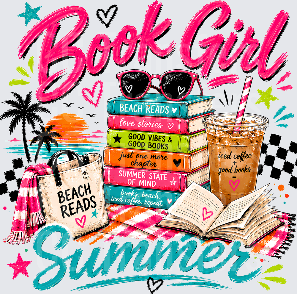Book Girl Summer Beach Reads Iced Coffee Stack (DTF)
