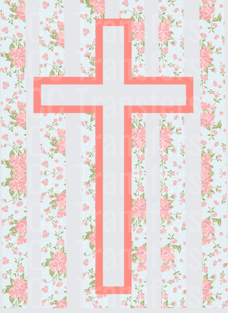 Coral Cross Shabby Chic Floral Stripe Background (DTF)