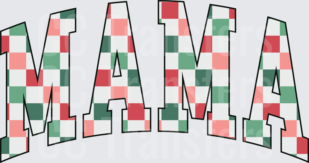 Mama Arched Letters Christmas Checkered Pattern (DTF)