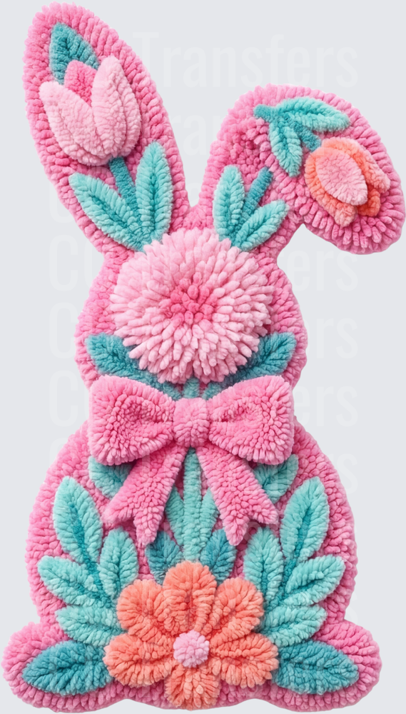 Floral Punch Needle Easter Bunny with Bow (DTF)