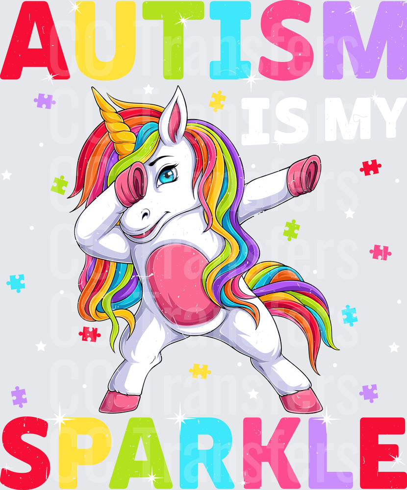 Autism Sparkle Dabbing Rainbow Unicorn Puzzle Pieces (DTF)