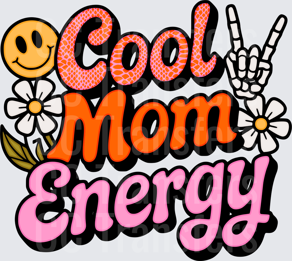 Cool Mom Energy Retro Floral Skeleton Hand Smiley (DTF)