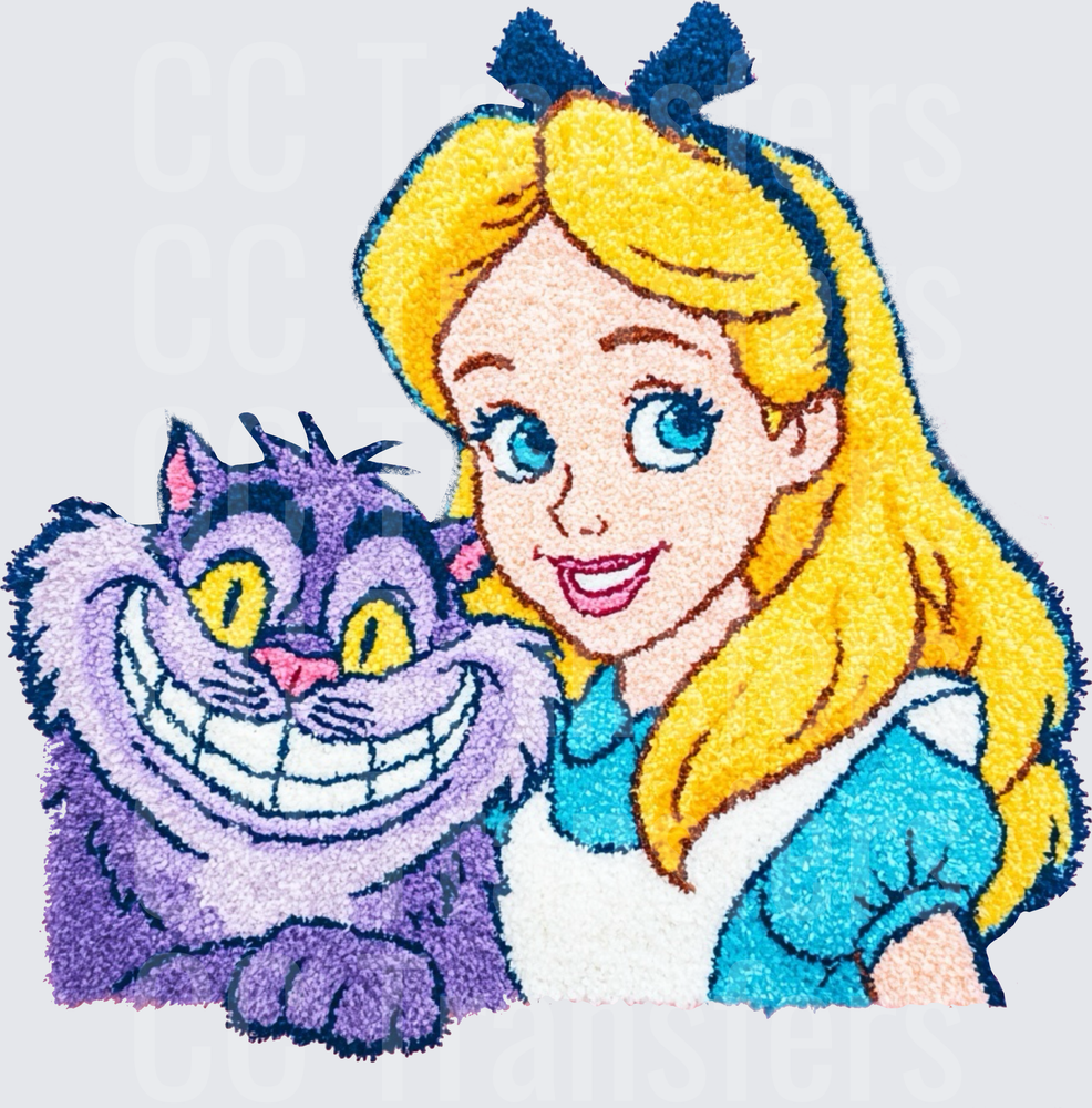 Blonde Girl With Blue Headband and Purple Grinning Cat (DTF)