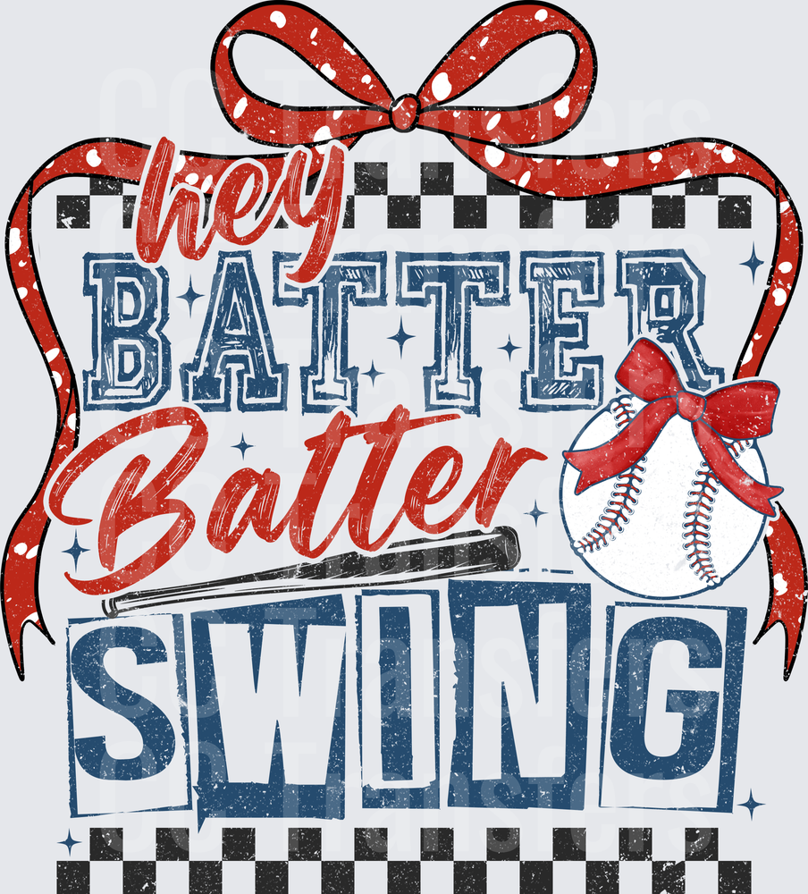 Hey Batter Batter Swing Baseball Bow Checkered (DTF)