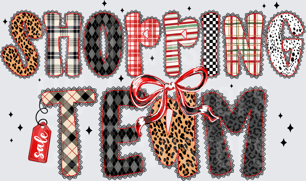 Shopping Team Mixed Pattern Letters Red Bow Sale Tag (DTF)