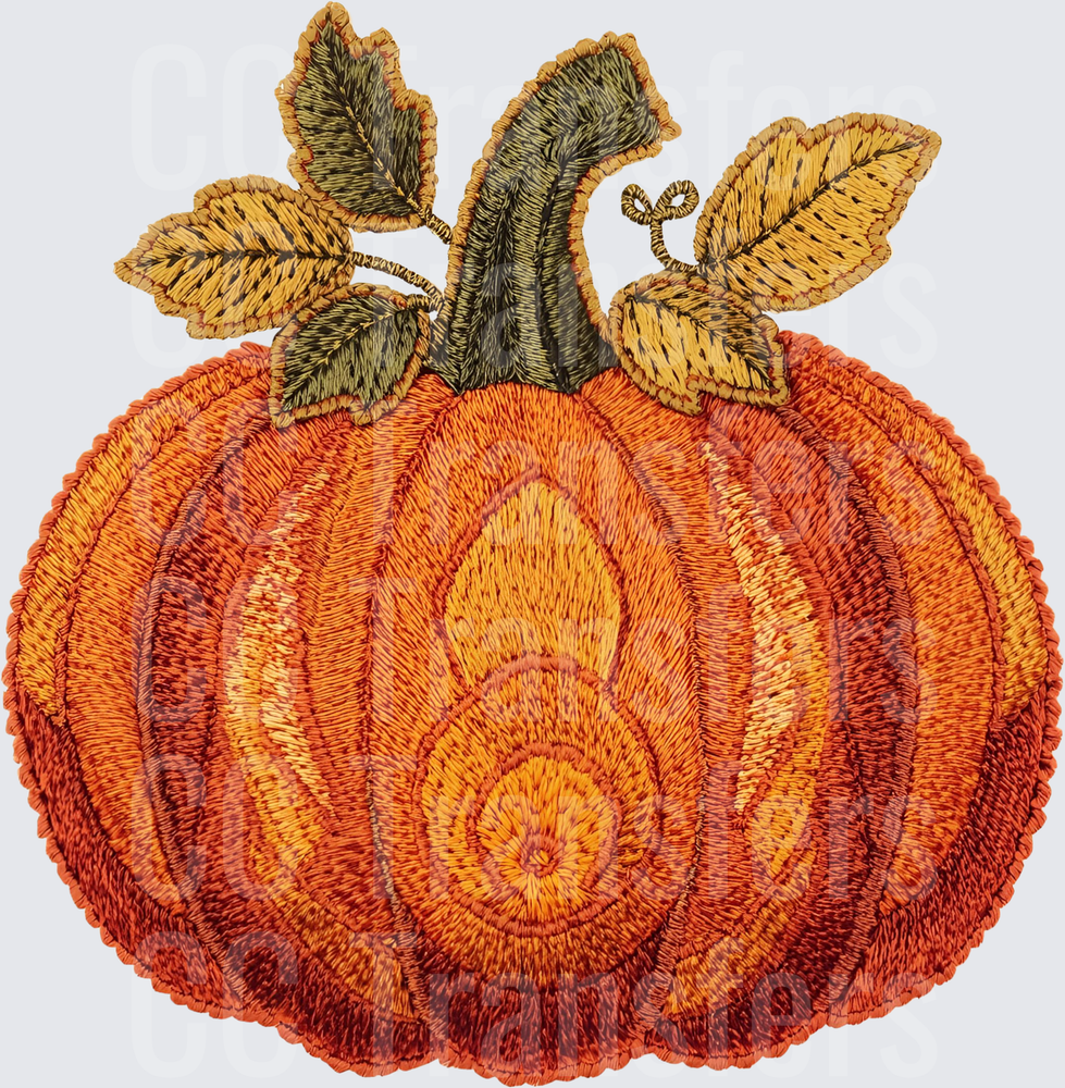 Embroidered Style Fall Pumpkin with Autumn Leaves (DTF)