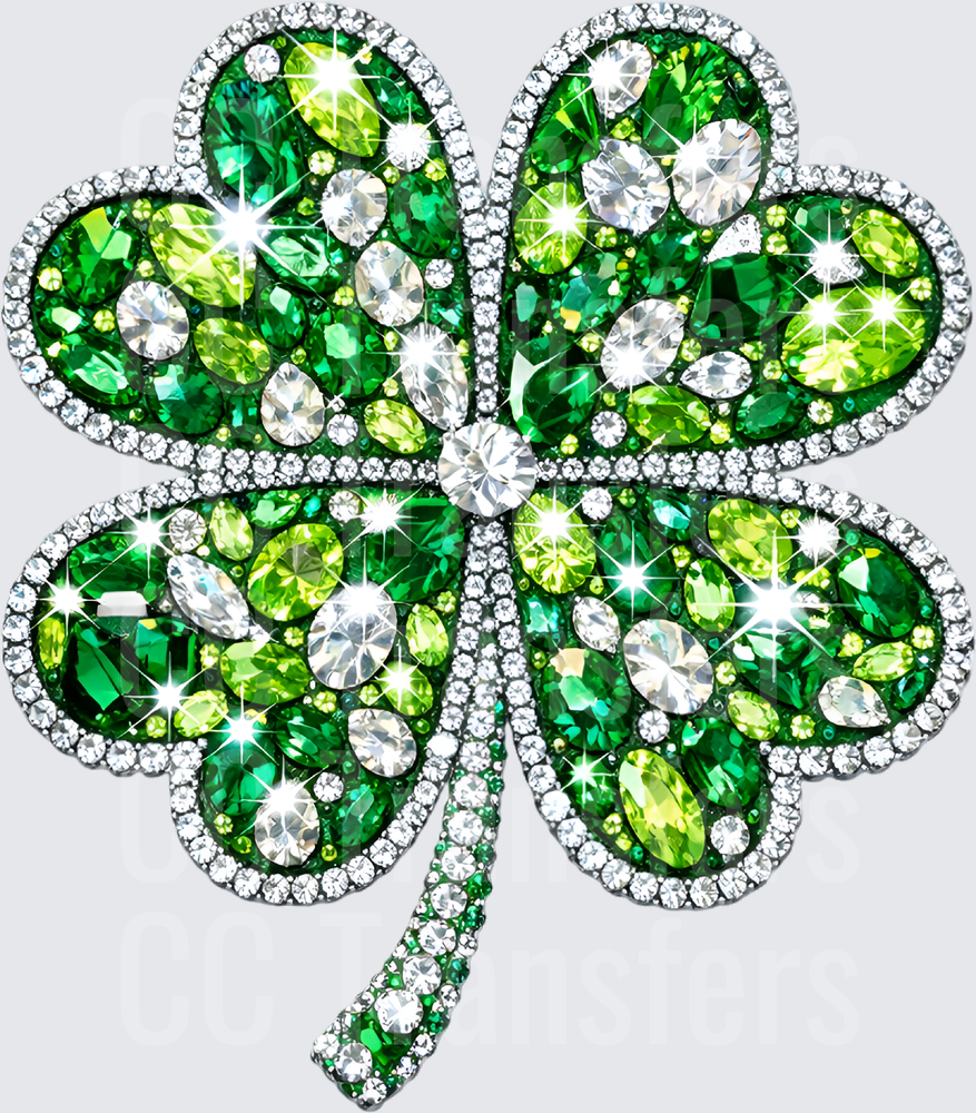 Rhinestone Bejeweled Four Leaf Clover Lucky Shamrock (DTF)