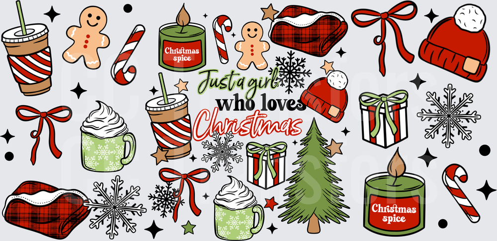 Just A Girl Who Loves Christmas Holiday Icons Collage (DTF)
