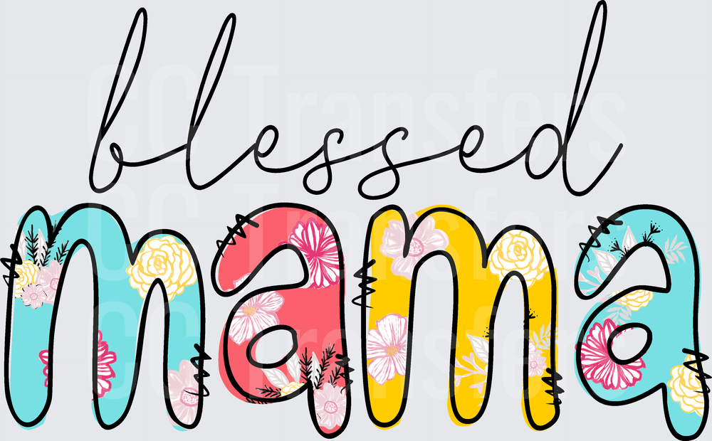 Blessed Mama Floral Letter Design (DTF)