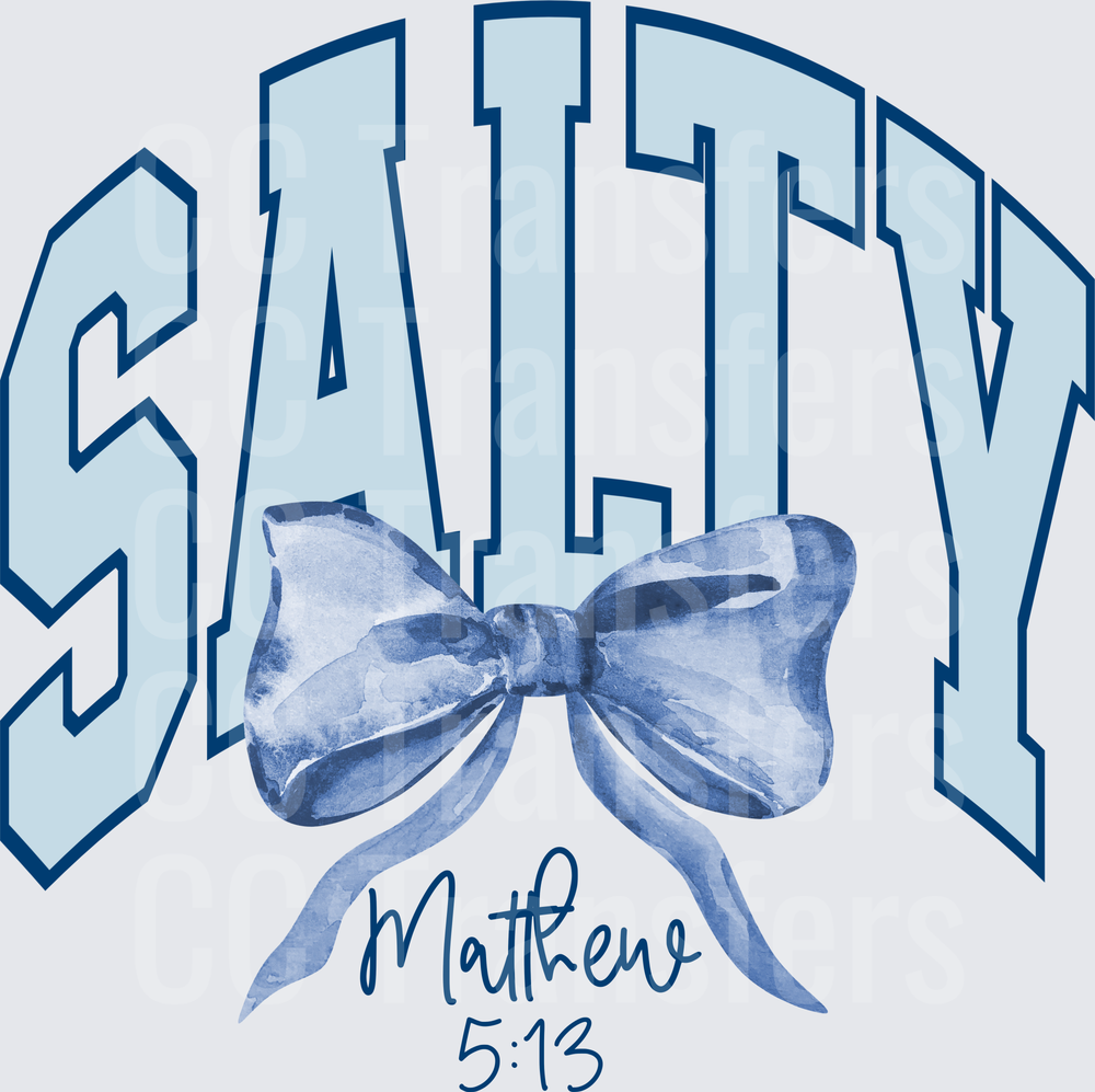 Salty Arched Varsity Letters Watercolor Bow Bible Verse (DTF)