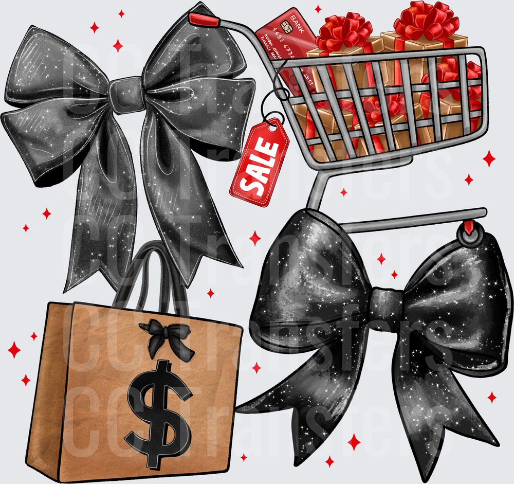 Black Friday Shopping Glitter Bows Sale Cart Bundle (DTF)