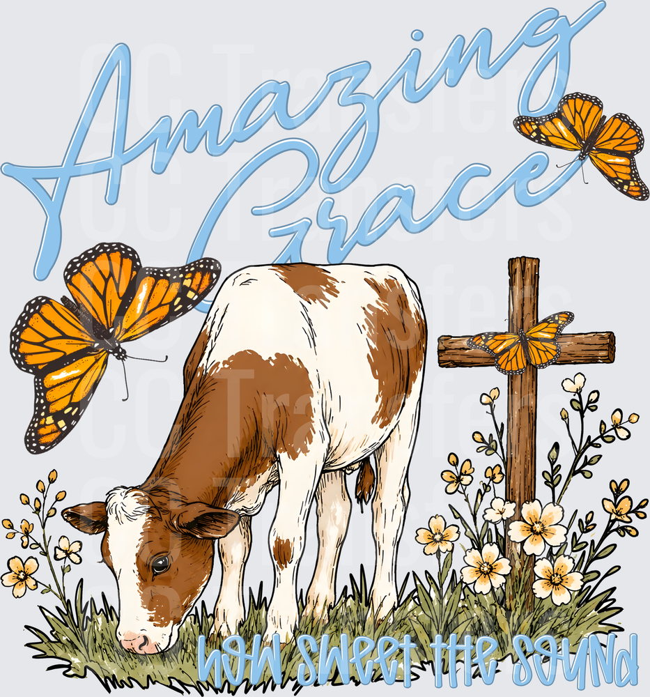 Amazing Grace How Sweet The Sound Calf Cross Butterflies (DTF)