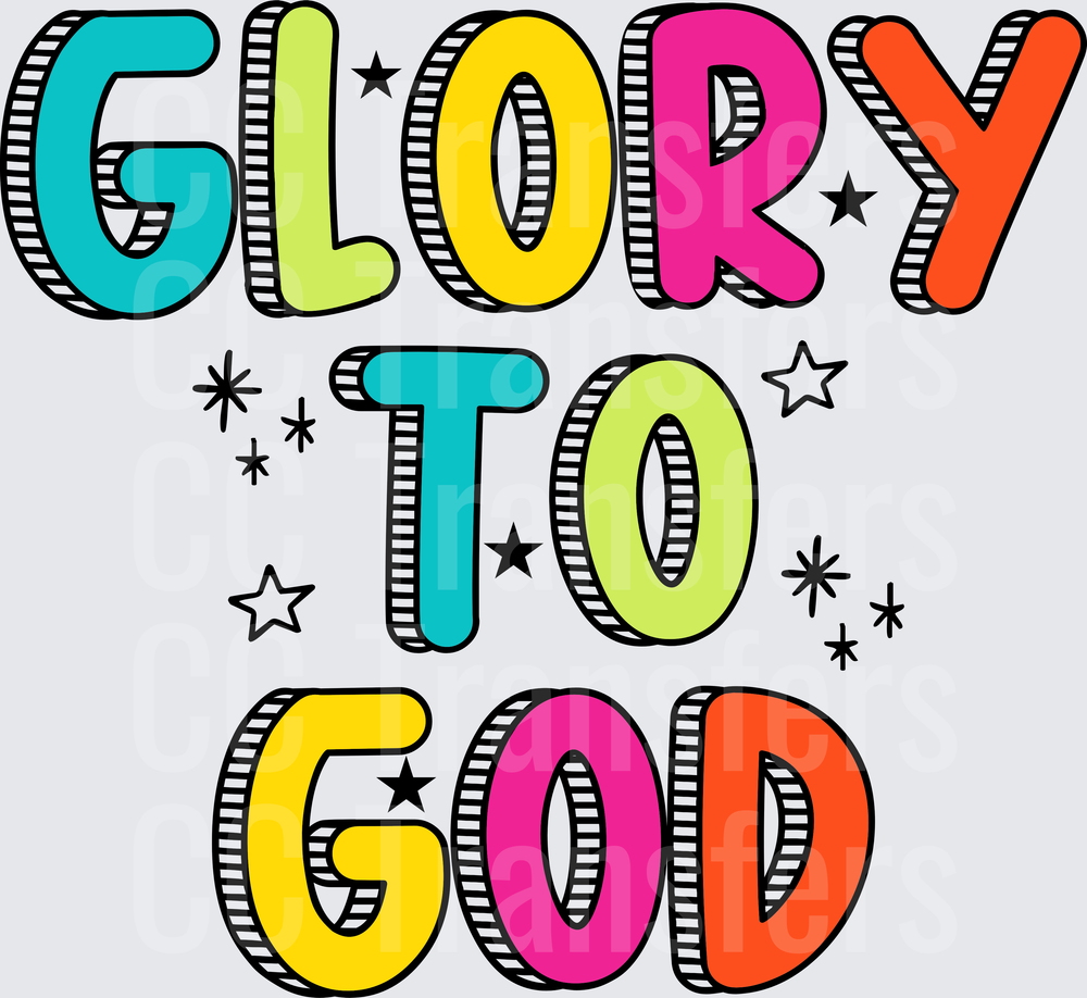 Glory To God Bold Colorful Typography Stars (DTF)