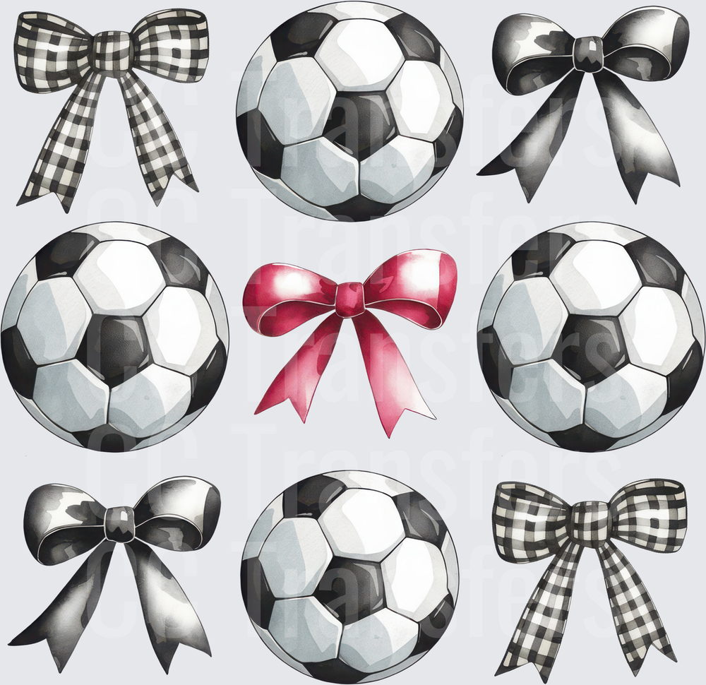 Watercolor Soccer Balls and Ribbon Bows Bundle (DTF)