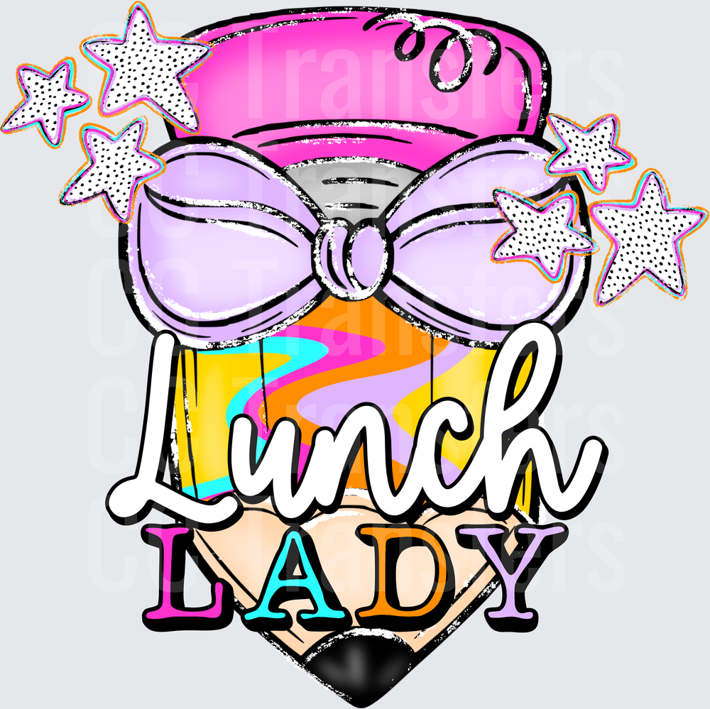 Lunch Lady Retro Pencil with Bow and Stars (DTF)