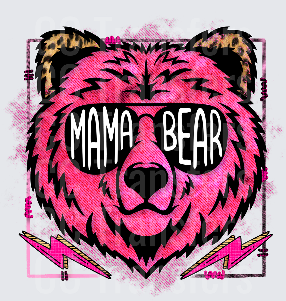 Pink Mama Bear Sunglasses Leopard Ears Lightning Bolts (DTF)