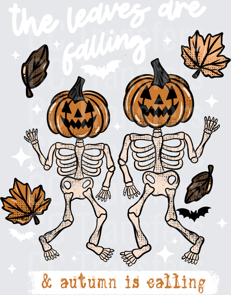 Dancing Pumpkin Head Skeletons Autumn Is Calling (DTF)