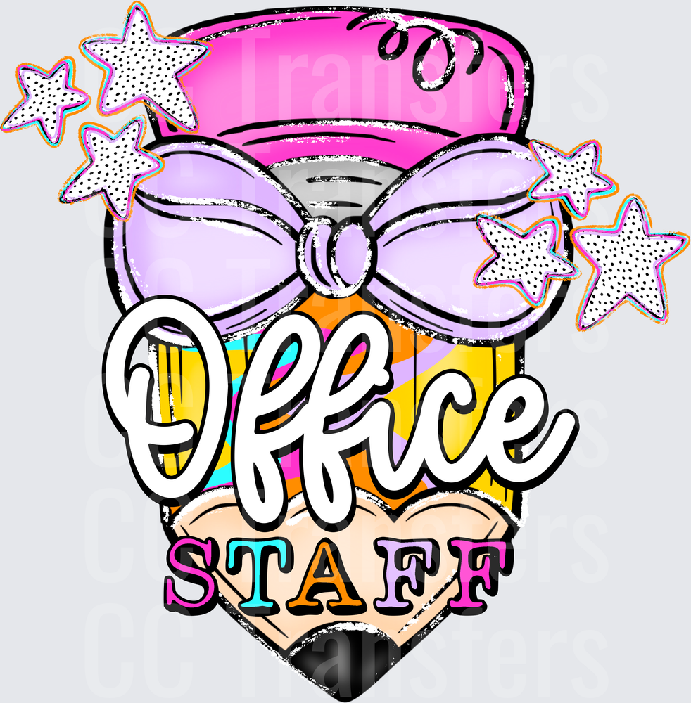 Glam Pencil with Bow Office Staff Stars Design (DTF)