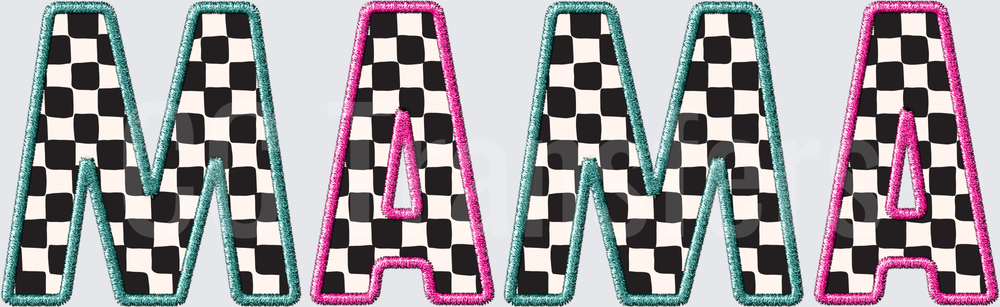 Checkered MAMA Embroidery Patch Style Letter Design (DTF)