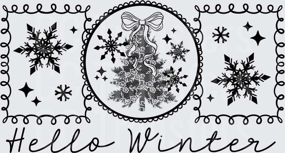 Hello Winter Lace Christmas Tree Snowflakes Script (DTF)